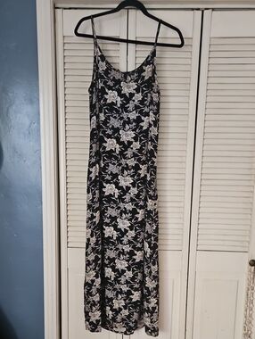 GAP Black Maxi Slip Dress with White Floral Print